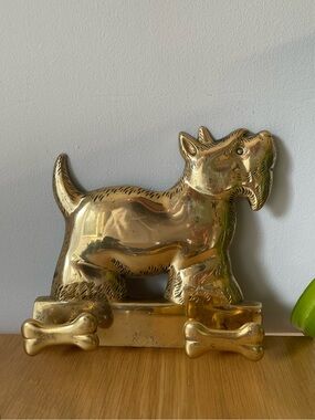Vintage Solid Brass Scottie Dog Wall Hook Leash Key Holder 🐶